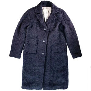 Rebecca Taylor Navy Oversized Textured Navy Boucle Pea Coat 2